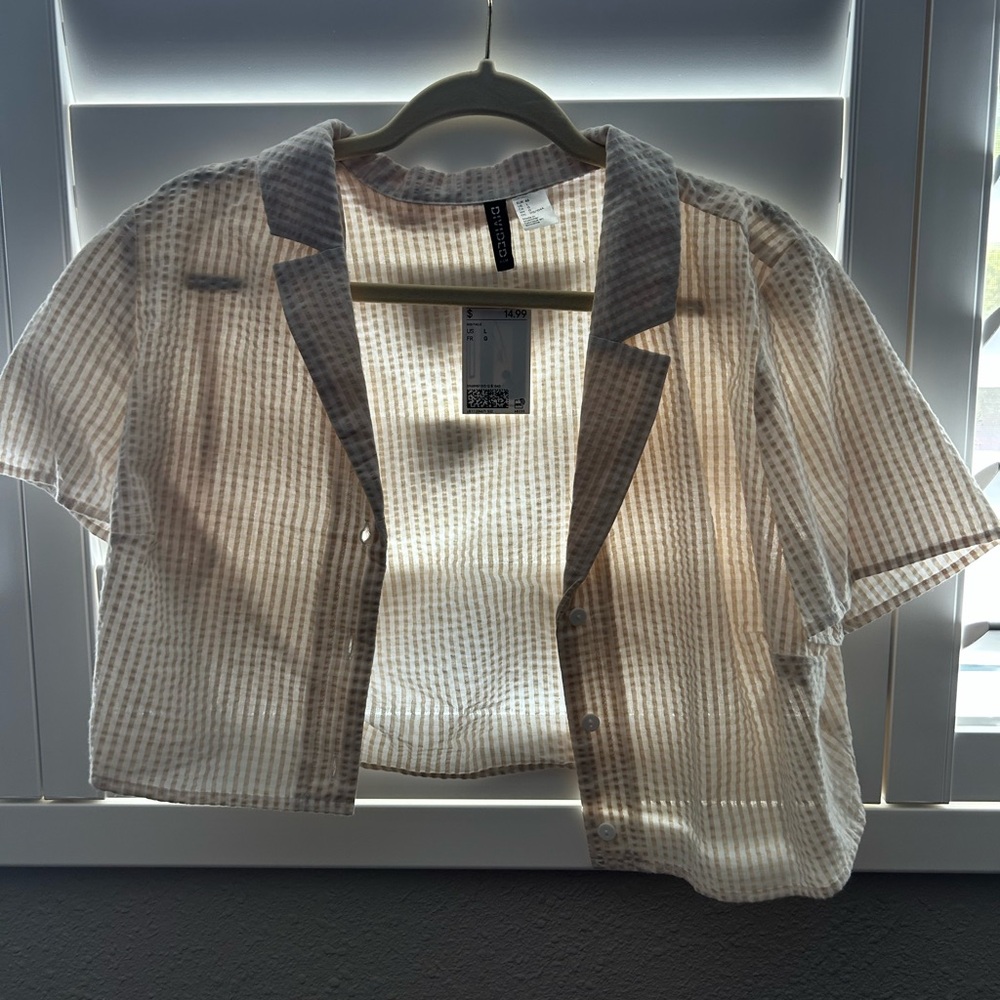 H&M Light Brown Striped Button Down Shirt